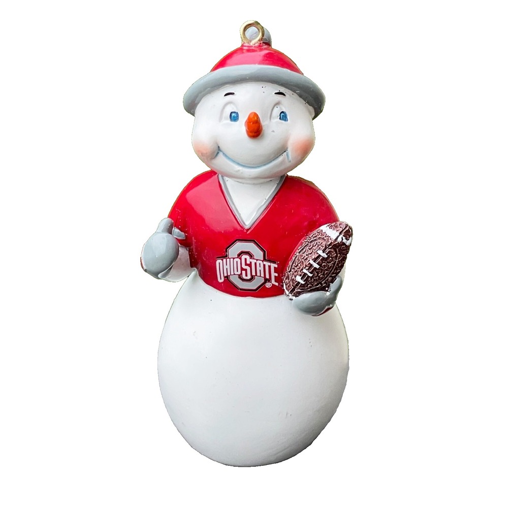 Ohio State Snowman OSU With Football Ornament Resin 3.5 Inch Christmas